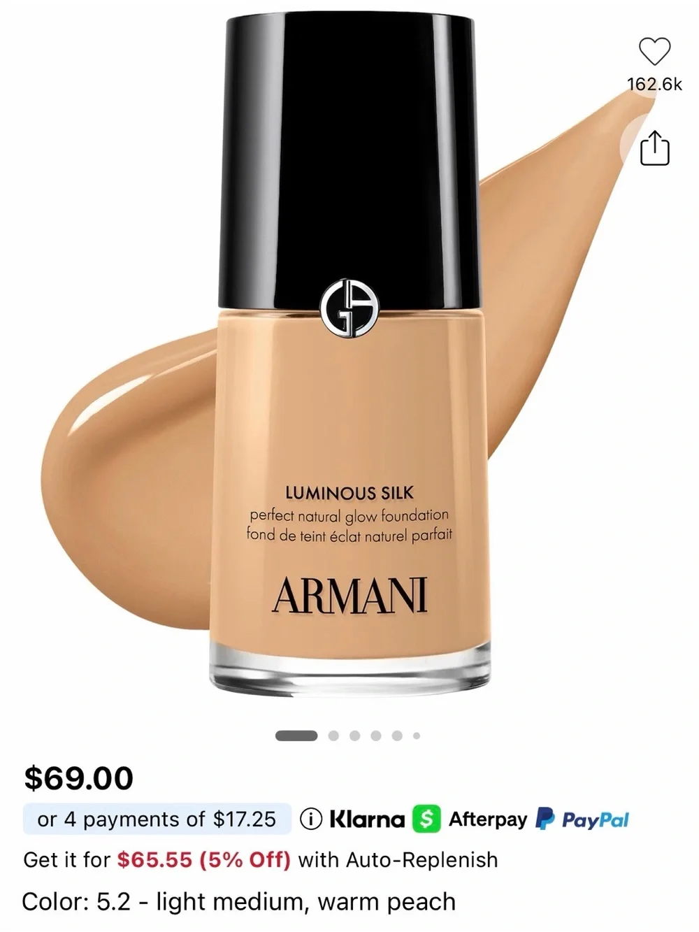 Giorgio Armani Luminous Silk Foundation - 5.2 Light Medium Warm Peach
